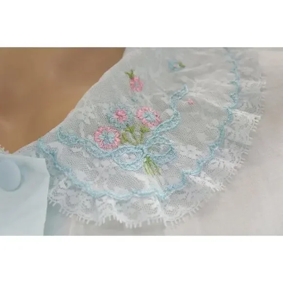 Vintage Sears House coat Robe Blue Cotton Blend Medium Button Front Girly Granny - Picture 8 of 9